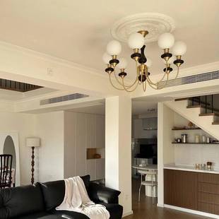 帽910间 豆衣式 法客厅吊灯中古新实木卧室灯美式 复古餐厅主灯中式