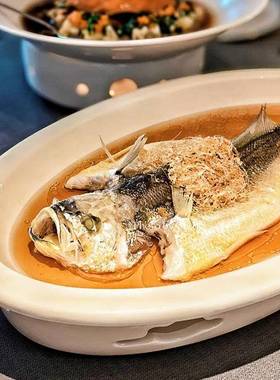 酒店中厨白餐具旦形鱼盘蜡烛加热保温鱼SWA盘蒸圆宽特边色盘子椭