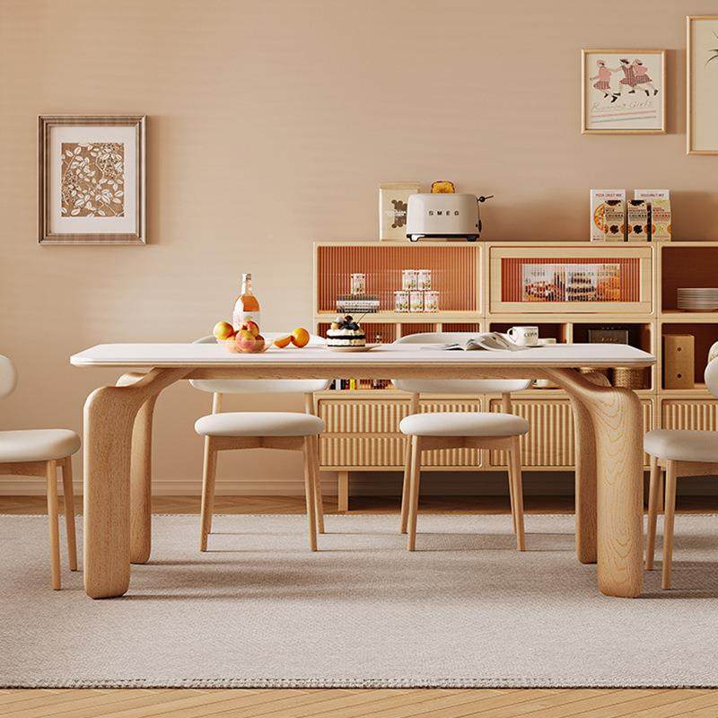 意式简轻约代岩板餐桌组原木风大象腿OIU长方形合小户型家用现奢