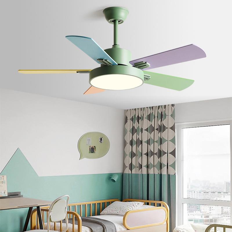 家用餐厅客厅吊顶吊扇灯彩叶卡通带电风扇的吊灯儿童房卧室风扇灯