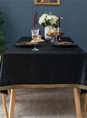 黑色尼尔镶边桌布新雪中式餐艺F5M6SSS6台布长方形轻奢绒简布欧式