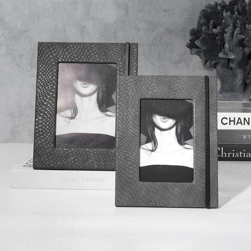 款轻奢蛇纹皮质相框板摆台ＨＹ-2256寸7卧室样间桌寸上装新饰摆件
