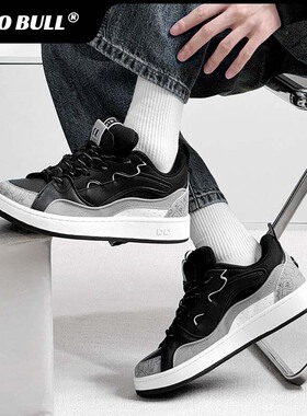 GLO BULL黑灰潮流板鞋男情侣2026春季新款休闲鞋子百搭厚底面包鞋