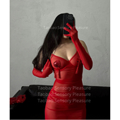 SensoryPleasure圣诞节跨年红色性感高级透视聚拢显瘦连衣裙修身