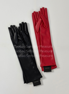 SensoryPleasure优质长款仿皮质感PU触屏皮手套高级百搭保暖秋冬