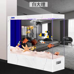 超白玻璃鱼缸客厅家用中大型智能生态落地水族箱屏风隔断墙金鱼缸