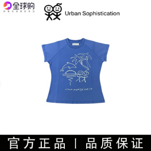 urban sophistication火柴人 刘雯同款t恤涂鸦水洗做旧短袖女