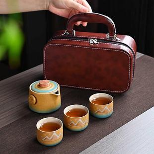 户外便携陶瓷手抓壶复古便携式 旅行茶具套装 泡茶高档定制logo礼品