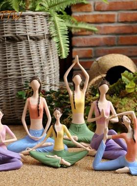 现代少女感活力瑜伽女孩装饰 客厅书房家居娃娃树脂彩绘礼物摆件