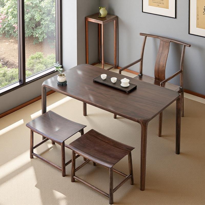 新中式阳台茶桌小型2025新款北美黑胡桃木茶桌椅组合纯实木泡茶台