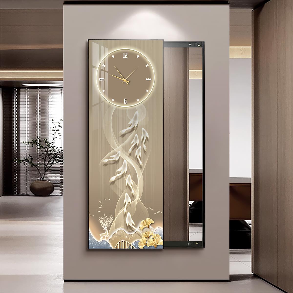 九鱼轻奢隐形全身镜推拉隐藏式镜子带时钟挂钟表试衣镜壁挂穿衣镜