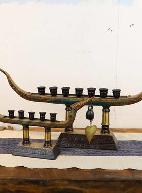 覆古铜制创意铜铃龙船烛台摆件 新中式饭厅玄关供台桌面装饰摆设