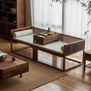 轻奢高端新中式北美黑胡桃木罗汉床客厅简约实木现代沙发床贵妃榻