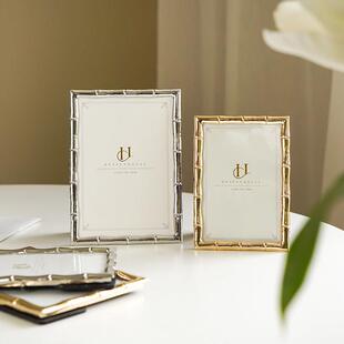 简约轻奢相框摆台长方形金色银色创意客厅金属装饰摆件新中式像框