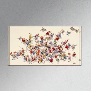 百子图挂画 画横板纳福百子迎福好运玄关客厅装饰画 画办公室卷轴