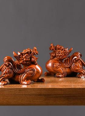 花梨木雕貔貅摆件一对花梨实木客厅家居办公室装饰开业送礼工艺品