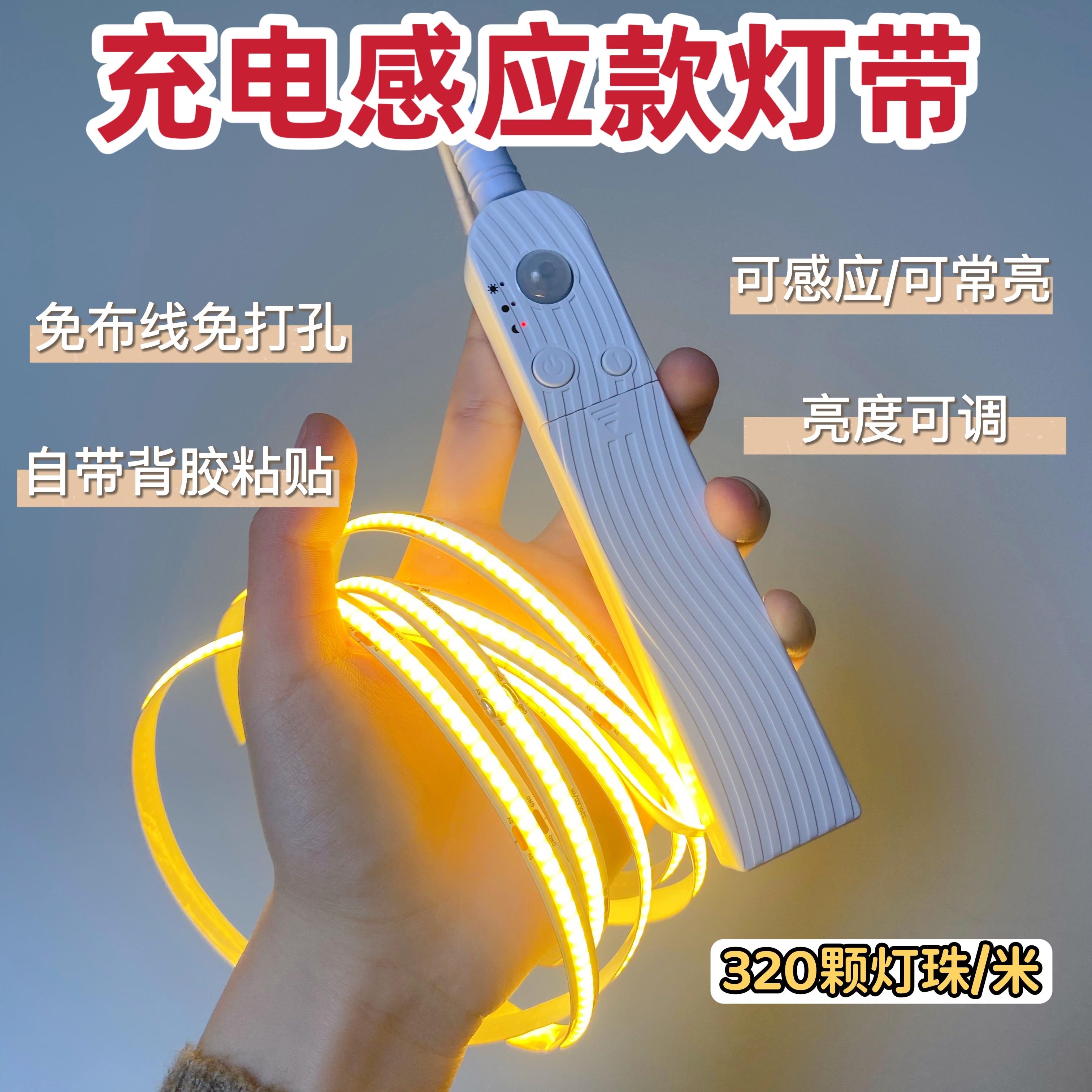 充电款光控人体感应灯带免打孔布线无线自粘衣橱鞋柜装饰氛围灯条