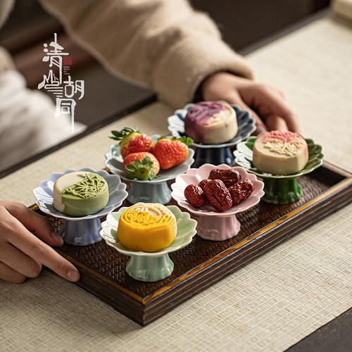 清山胡同陶瓷中式高脚小号茶点盘
