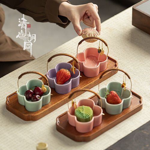 清山胡同陶瓷中式手提果碟茶点盘