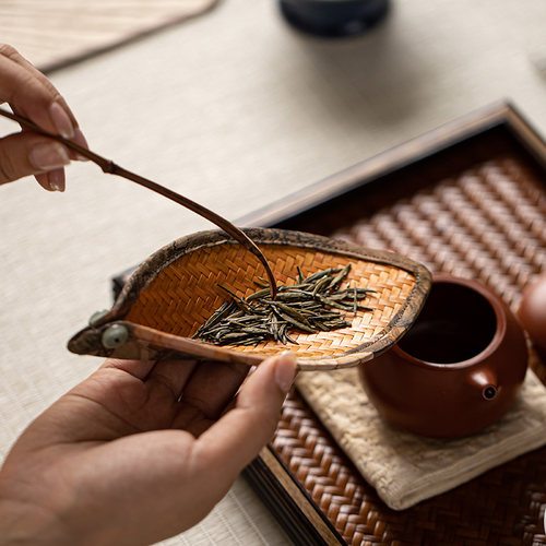 清山中式国潮竹编缎面分茶茶则则