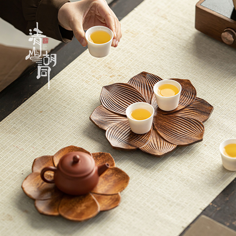 清山胡同胡桃木实木茶点盘果盘中式覆古整木点心盘零食盘壶承托