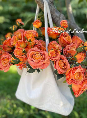 法式玫瑰仿真花轻奢高端假花高级仿生花摆件餐桌摆设客厅装饰花卉