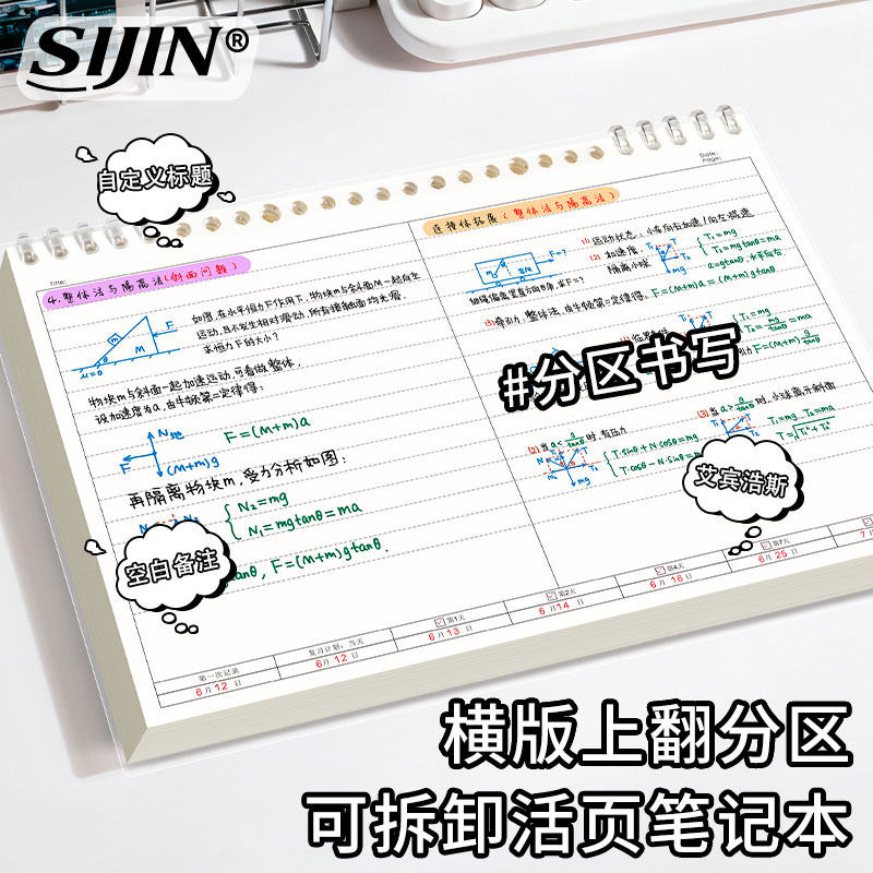 上翻B5线圈本横版笔记本子网格横线不硌手记事本学生复古分区草稿本简约ins风加厚本子初高中生用透明日记本