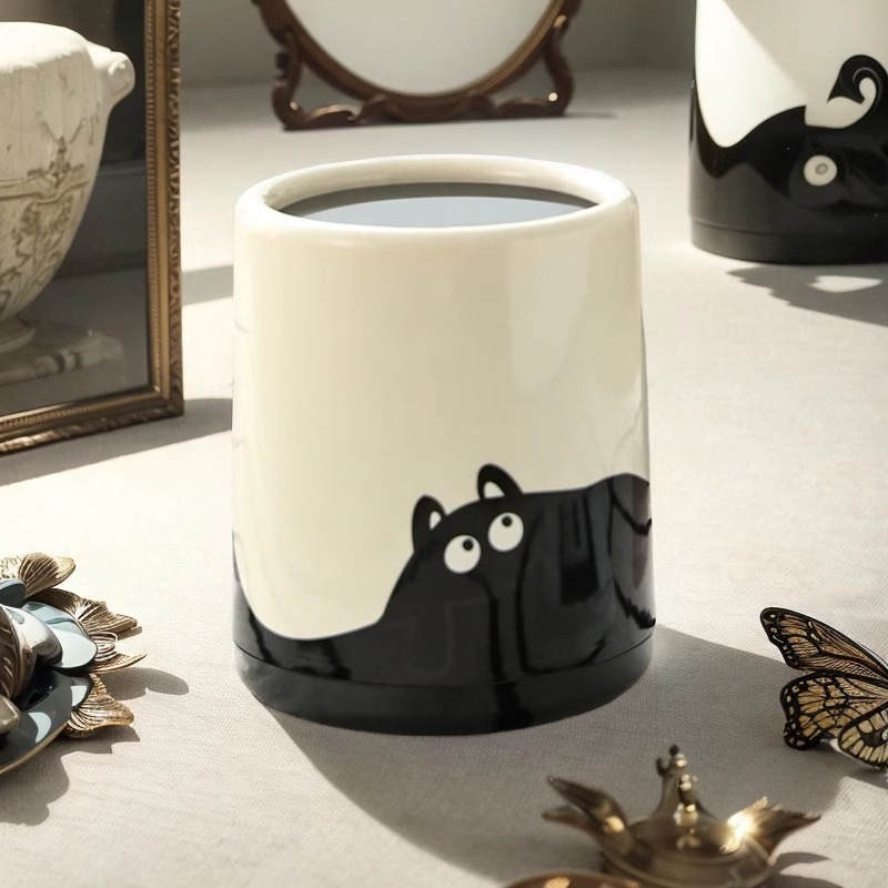 高颜值垃圾桶家用客厅卧室可爱大容量奶油风无盖摇盖双层垃圾桶