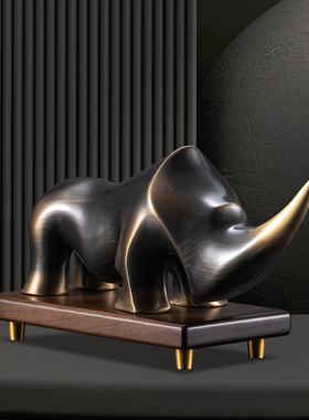 轻奢高档创意g铜犀牛家居装饰品客厅玄关酒柜高级感小众办公室摆