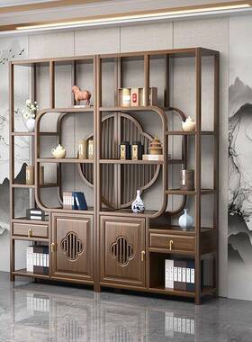 新中式实博古架办公用家茶室木49434多宝阁收纳储物架示子多层摆