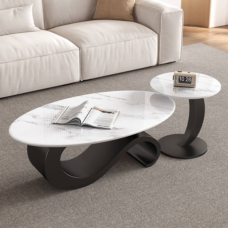 my意式简约轻奢风椭圆形岩板茶几家用客厅小户型创意感组合