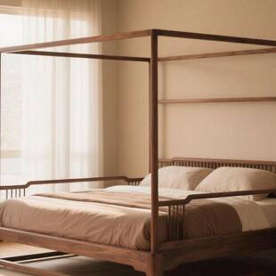 极新中式北美黑胡桃木架子宋美学简拔床步床UFU家用卧室式双人实