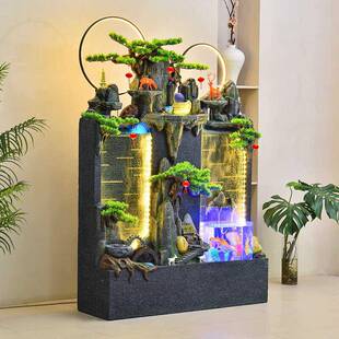 水缸幕墙流水屏风客厅落地OGT养装 鱼喷泉造景件办公室玄关饰摆风