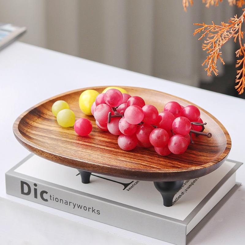 现代新QGR中式木质带脚托盘摆茶几实木果客栈民宿件桌装饰品面盘