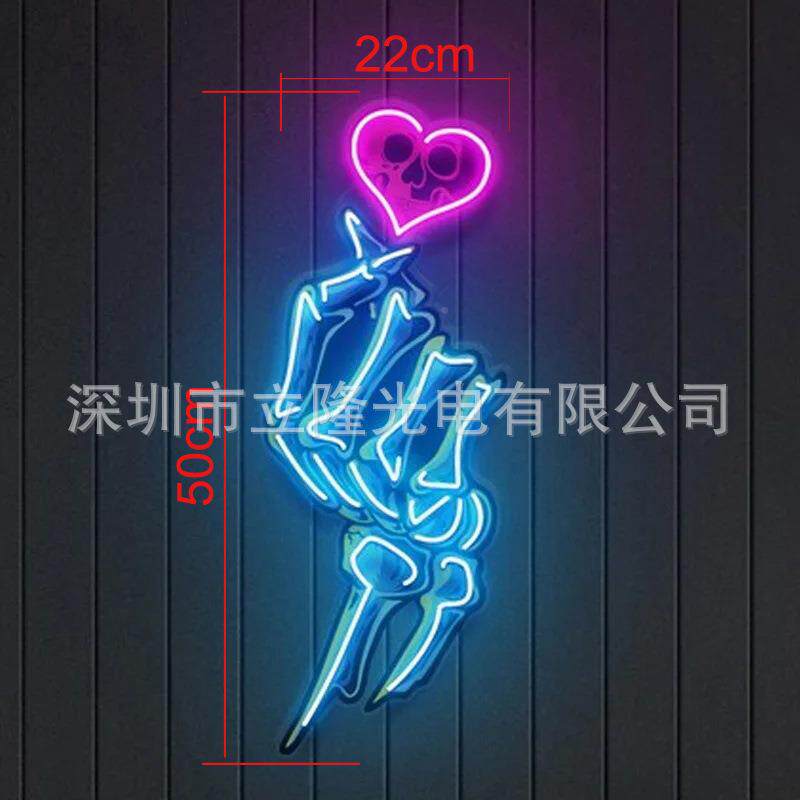 高清UV打霓灯发光字牌custoLBCm造型比心印钱袋英文霓虹虹广招告