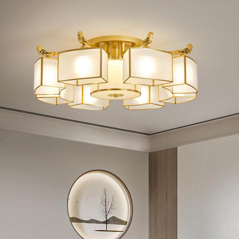 新中0768式吊灯全铜客厅新5灯高档大气22年款半吸顶别墅大厅餐厅