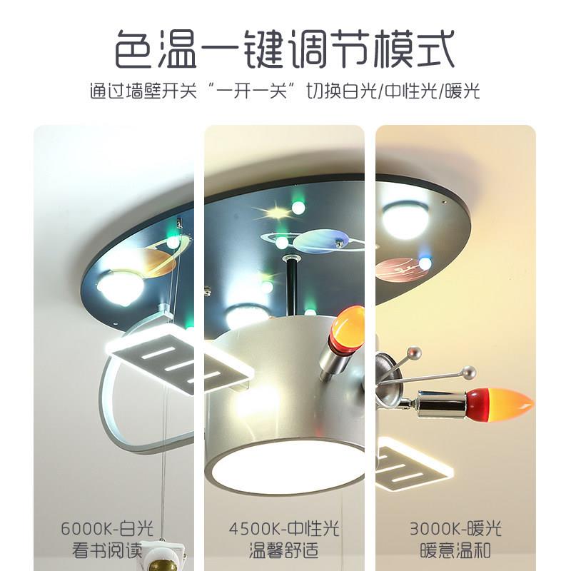 儿童卧室吊灯创意太空航空星球空间站卫星模型卡通灯男孩房间灯具