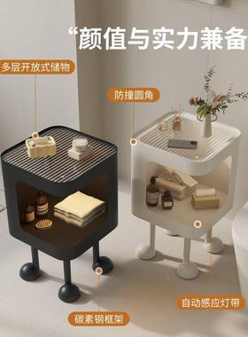 爱奶油风床架头柜带灯家用卧室床头QRF边边柜置物子小茶可几简约
