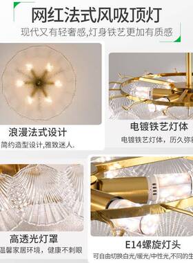 主卧轻室灯法式奢水31672红晶灯具现代简约房间灯网吸新款餐厅客