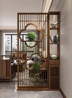 UVZ挡翁华中式博古架实木屏风关隔断客新厅遮家用镂空入户玄柜屏