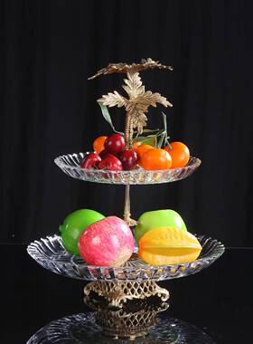 美式瓶进茶口水晶F766T86M配铜花欧式玻璃铜装果盘奢华客厅几软摆