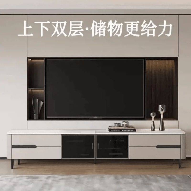 意式极简轻奢玻璃门现代简约2024新款岩板全实木电视柜茶几组合