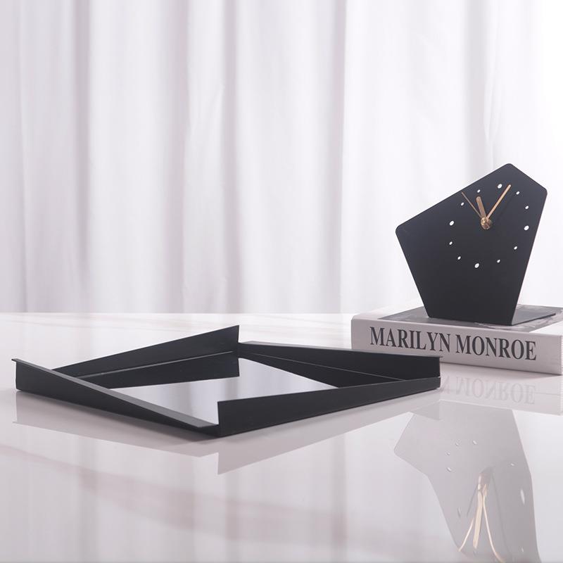 轻奢何FBU座钟简客几厅艺术极简钟表属摆金件客厅书桌现代约时钟