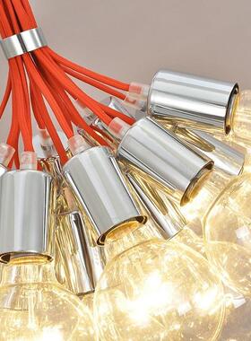 复廊古美式多头吊灯灯红色+镀吊铬头灯高度可无品牌/调餐厅客厅连