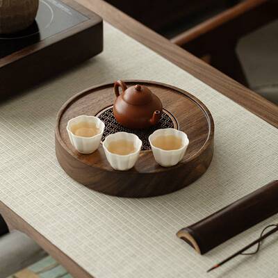 明泉茶斋胡桃木中式茶盘家用壶承蓄水排水实木干泡台茶具托盘小茶