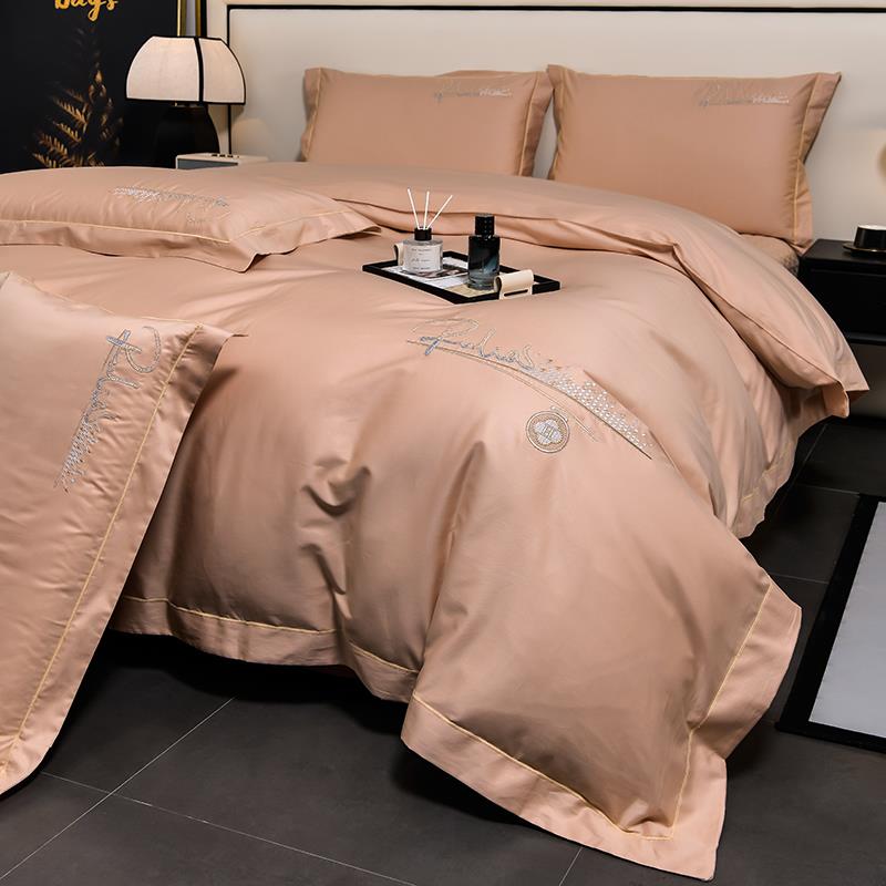 1VPR刺轻F779S897奢纯棉贡床盖四件套床绣被套绗缝夹棉加厚床单缎