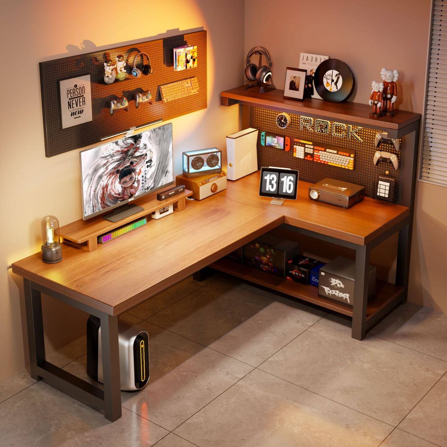 DNZ03710实木转角电脑卧家用台室式书桌书架拐一体双人桌电竞桌角