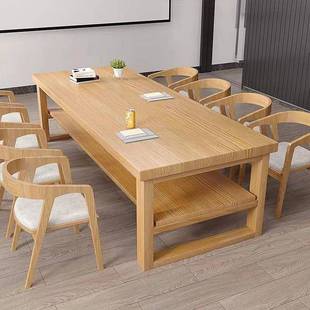 实木会桌长桌议现代简约原形木大板桌办公洽WUI谈桌商用长方工室