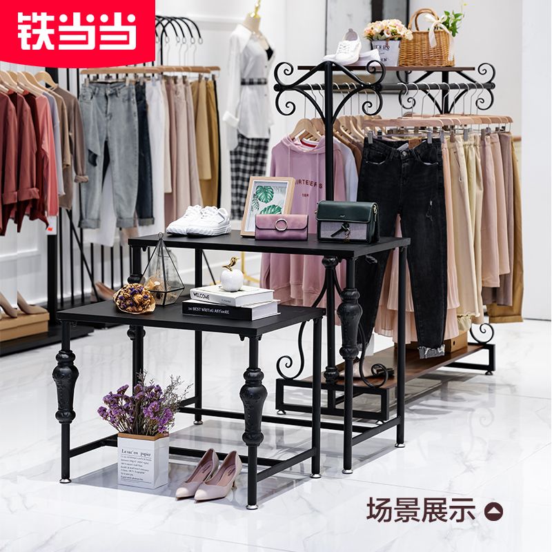 服装店中岛架双排展示架男陈列架落地式流水台展示台挂衣货架