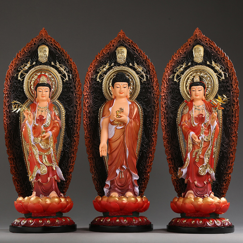 速发观脂佛像西方三圣阿弥陀佛站树世音菩萨西站方三圣佛像摆件